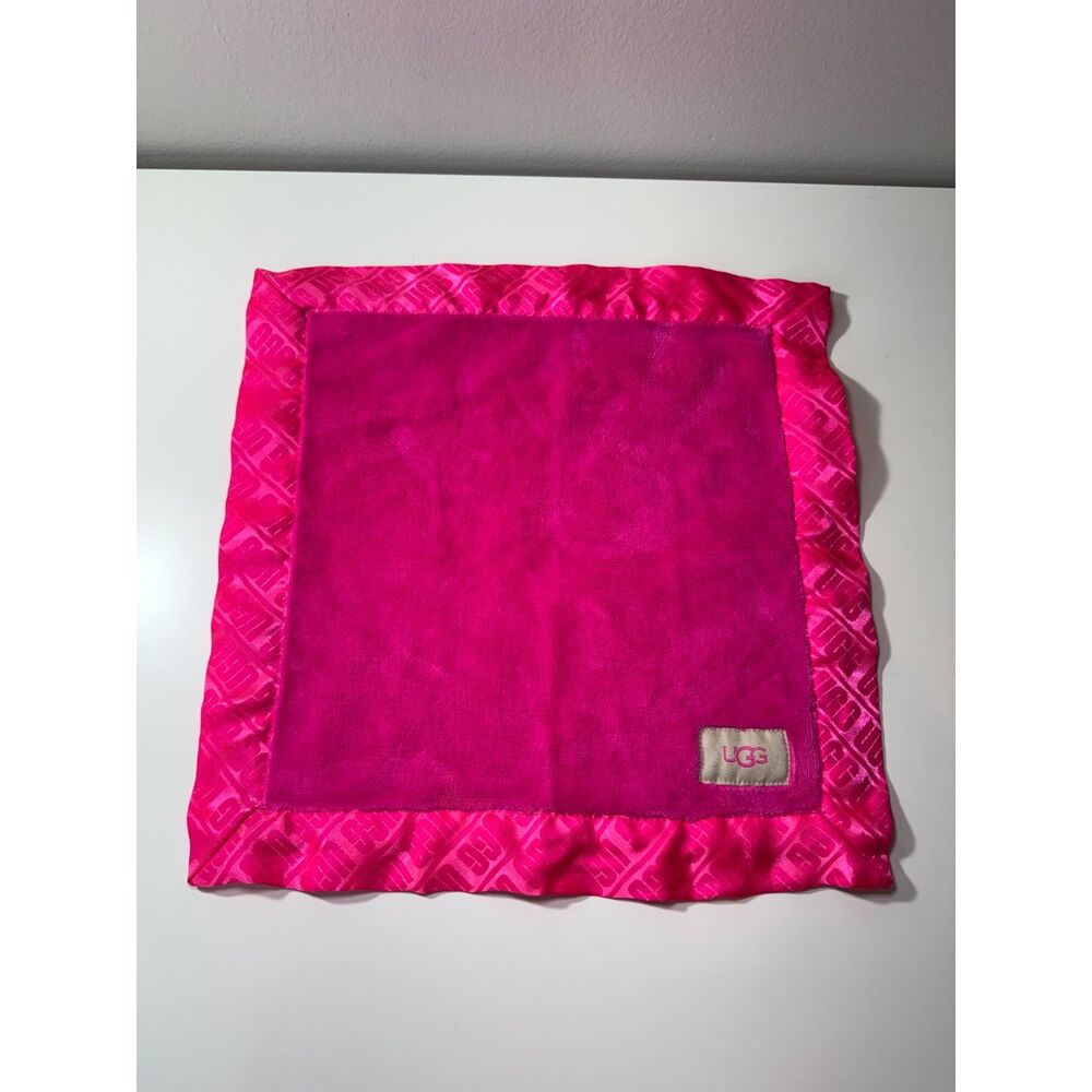 UGG Australia Hot Pink Baby Velour Security Blanket Lovey Plush Satin Trim